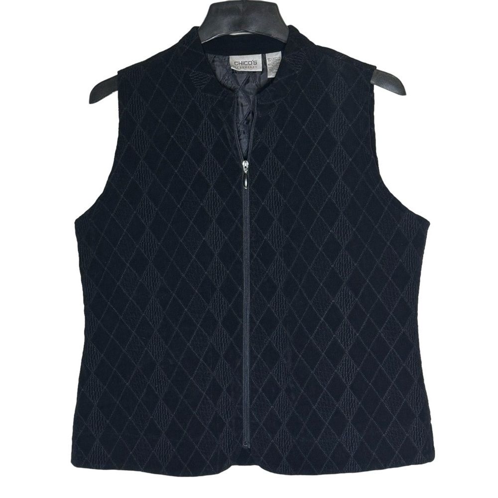 Chico’s Black Plush Velveteen Quilted Vest